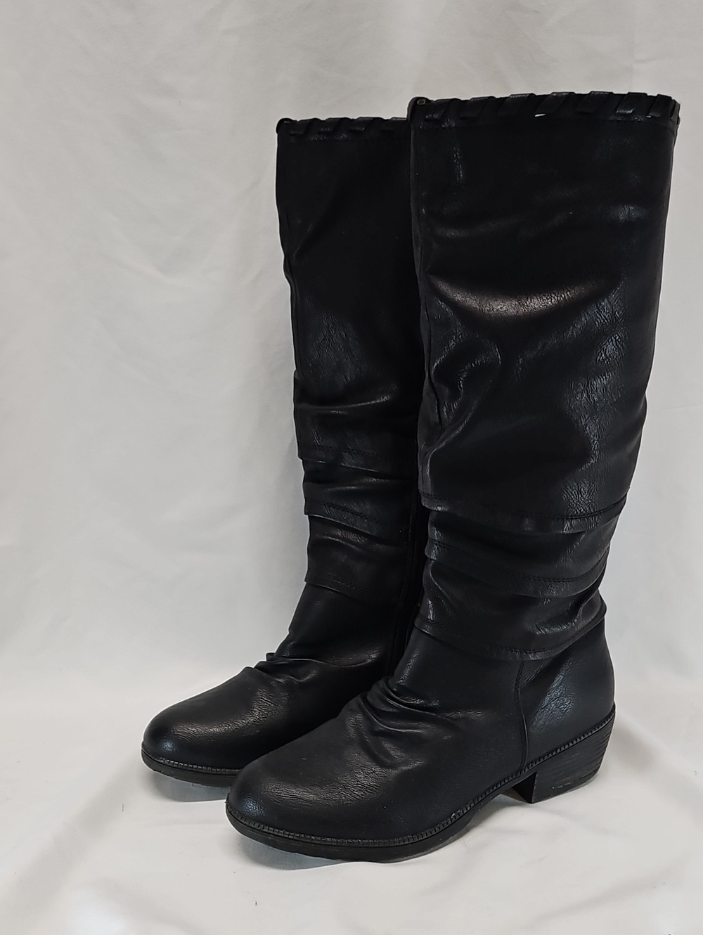 Women's Over-the-Knee Black Slouch Boot with Low Block Heel